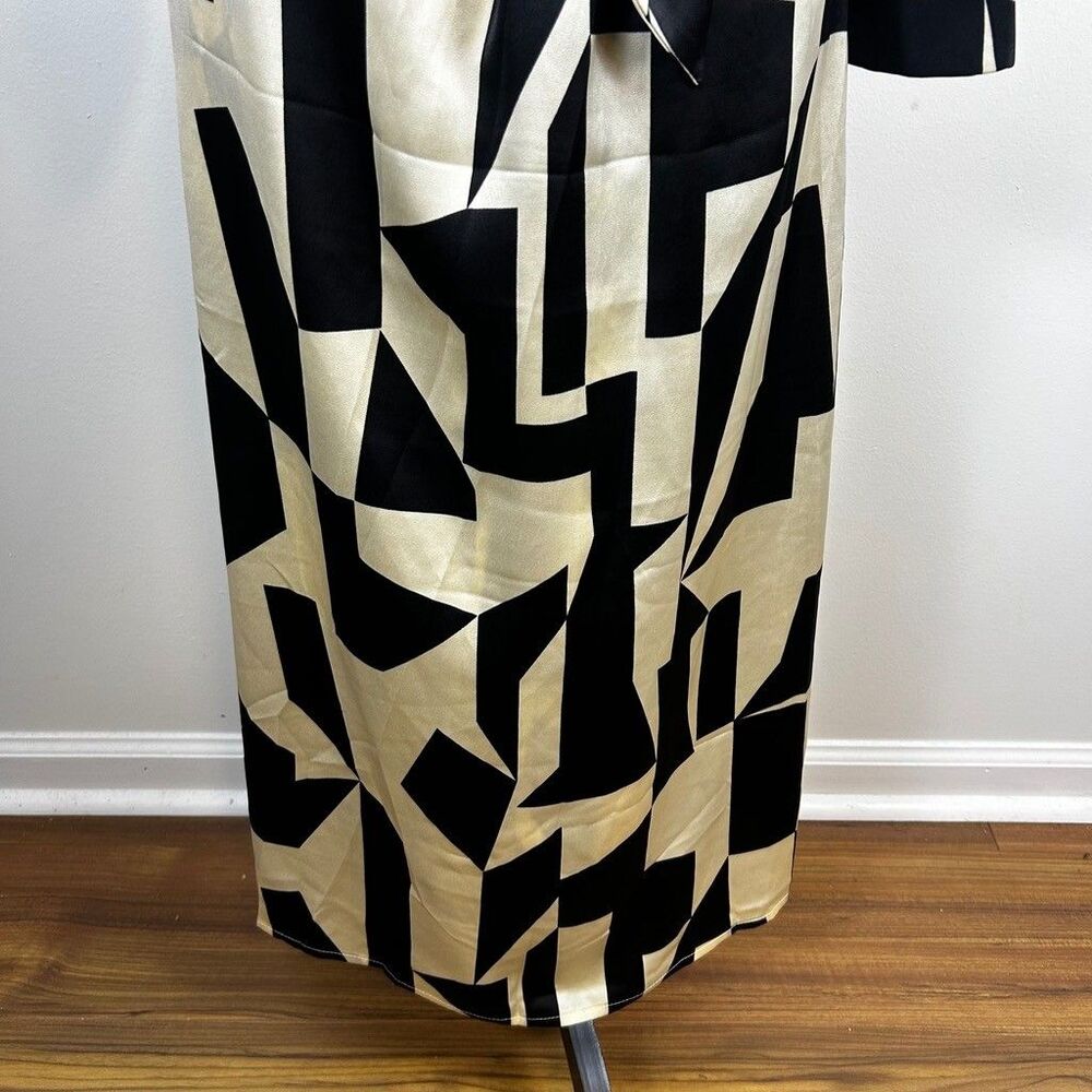 Dress Forum Los Angeles NY&C Geometric Wrap Maxi Dress Womens Medium Black Cream - Picture 4 of 11